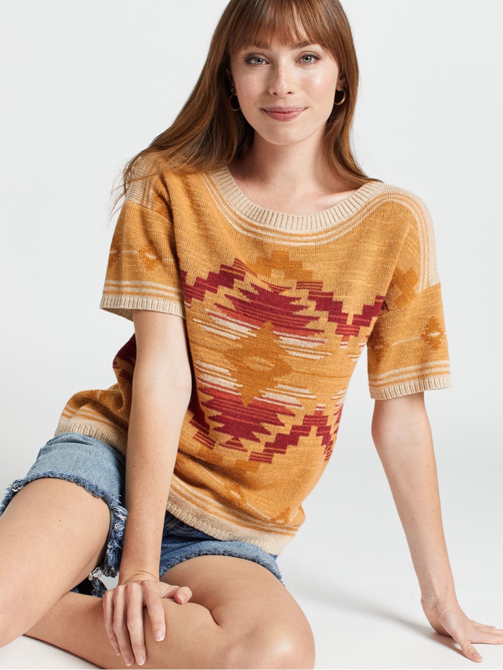 NWT Pendleton Southwest Aztec Short Sleeve Knit Sweater XS - Picture 3 of 10